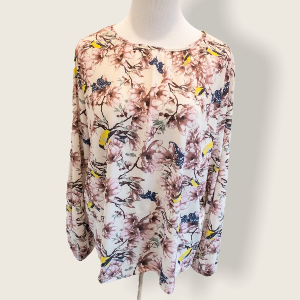 H&M Floral and Bird Print Longsleeve Top